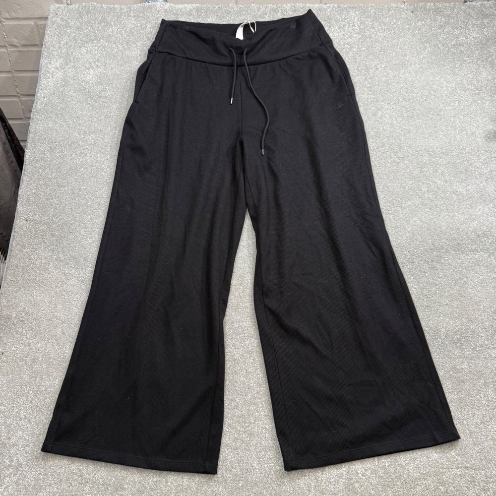 Halara Ribbed Knit Tummy Control Wide Leg Pants Pockets Black NWT XL Petite - Picture 5 of 16